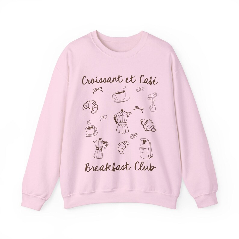 Croissant Sweatshirt Breakfast Club Sunday Brunch Breakfast Lover Gift Brunch Sweatshirt Croissant Coffee Sweatshirt Coastal Grandma Light Pink