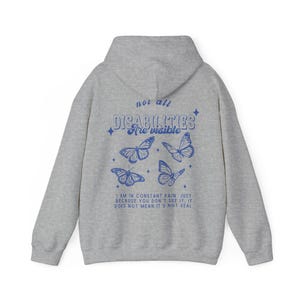 Felpa con cappuccio Malattia cronica invisibile Felpa con cappuccio Salute mentale Farfalla Felpa con cappuccio Disabilità Eds Fibromialgia Lupus Endometriosi Sindrome di Pots Pots Sport Grey