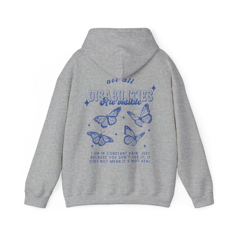 Felpa con cappuccio Malattia cronica invisibile Felpa con cappuccio Salute mentale Farfalla Felpa con cappuccio Disabilità Eds Fibromialgia Lupus Endometriosi Sindrome di Pots Pots Sport Grey