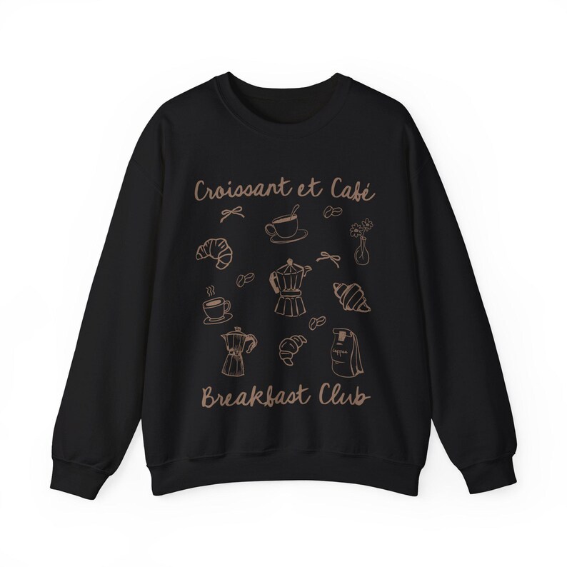Croissant Sweatshirt Breakfast Club Sunday Brunch Breakfast Lover Gift Brunch Sweatshirt Croissant Coffee Sweatshirt Coastal Grandma Black