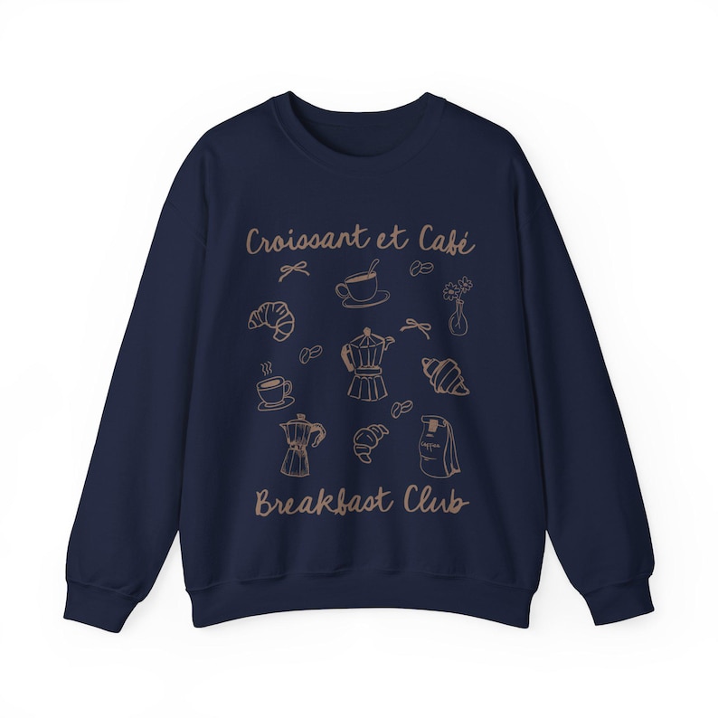 Croissant Sweatshirt Breakfast Club Sunday Brunch Breakfast Lover Gift Brunch Sweatshirt Croissant Coffee Sweatshirt Coastal Grandma Navy