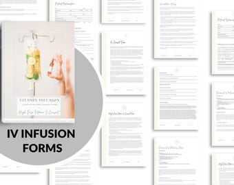 Paquete de formularios de terapia intravenosa: consulta del cliente, consentimiento, registro de tratamiento (Canva editable)