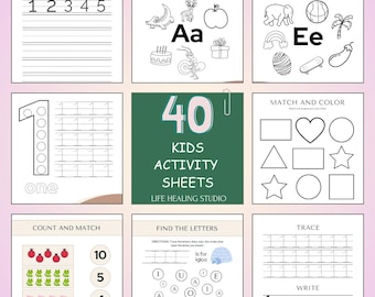 40 Kids Activity Worksheets | Learning Bundle (Printable)