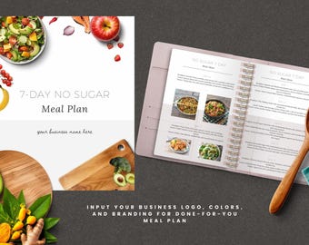 Low Sugar 7-Day Meal Plan, Type 2 Diabetes Diet (Canva Template)