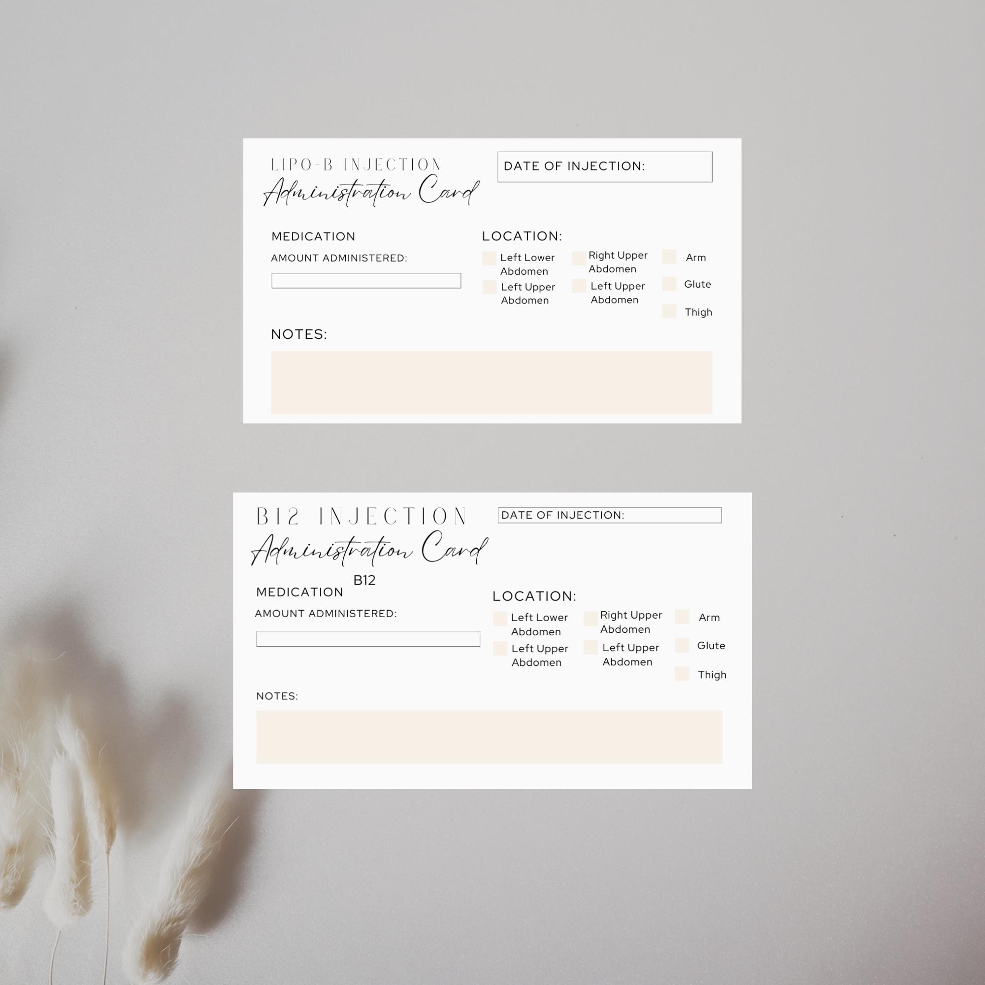 Vitamin B12 Injection Aftercare Card Template (editable, Printable)