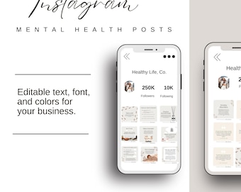 Mental Health Instagram Post Templates: Editable Canva Social Media (Digital Download)