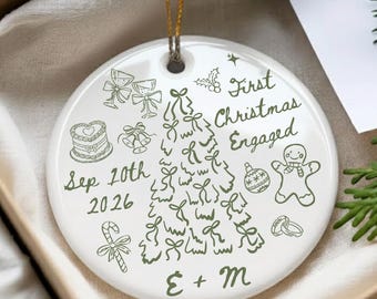Adorno de compromiso personalizado, Adorno navideño para la primera Navidad de los prometidos, Regalo para pareja comprometida, Adorno personalizado de Sr. y Sra., Regalos de compromiso