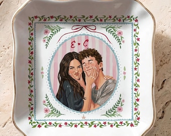 Custom Engagement Ring Dish, Personalized Couple Portrait Ring Dish, Engaged Jewelry Tray, Engagement Gifts