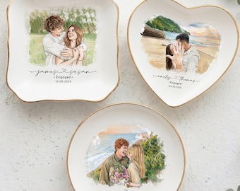 Custom Proposal Portrait Ring Dish, Engaged Jewelry Tray, Personalize Couple Photo Ring Holder, Engagement gift