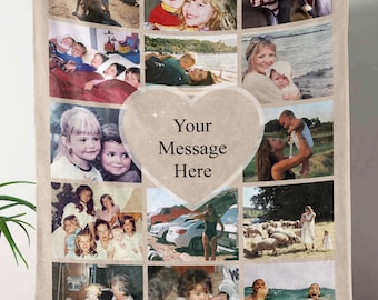 Personalized Mother Grandma Photo Blanket, Custom Blanket with photo and text, Photos Collage Grandma Mom Gift, Grandma Mom Christmas gift