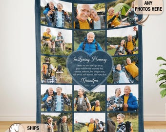 Custom Memorial Dad Grandpa Photo Blanket Collage, Loss of Father Mother Gift, Dad Memorial Gift, Sympathy Gift