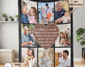 Custom Photo Collage Blanket for Family, Personalized Memorial Blankets with Pictures, Family Blanket with Text, Custom Pet Blankets Gifts