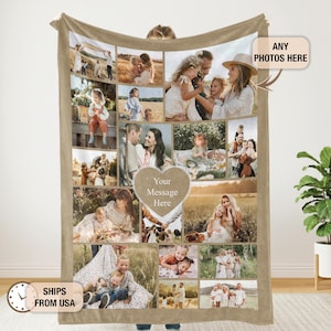 Manta personalizada con collage de fotos familiares y texto, manta con foto personalizada, manta con fotos familiares personalizada, regalo conmemorativo/cumpleaños/aniversario