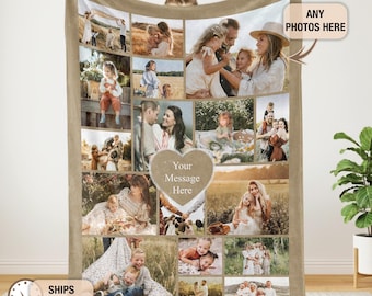 Custom Family Photo Blanket Collage With Text, Custom Picture Blanket, Personalized Family Photo Blanket,Memorial/ Birthday/Anniversary Gift