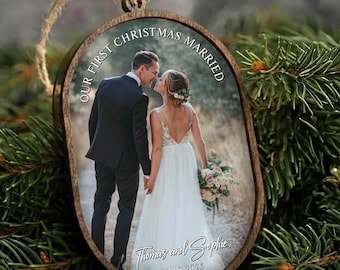 First Christmas Married Ornament With Photo, Personalized Christmas Keepsake, Wedding Christmas Gift 2025