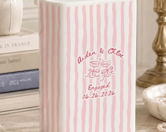 Personalized Engagement Ceramic Book Vase, Custom Striped Couple Name Book Vase, Striped Engaged Gift, Gift For Bride, Engagement Gift