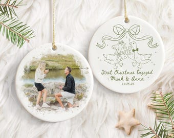 Custom Engagement Ornament with Photo, Our First Christmas Engaged Ornament, First Christmas Engaged Ornament, Engagement Gift