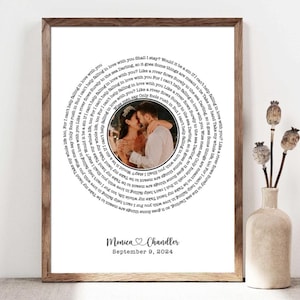 Custom Vinyl Lyrics Art Print with Photo, Personalized First Dance Song, Wedding Gift,Our Song Print, Music Wall Art,Anniversary Custom Gift