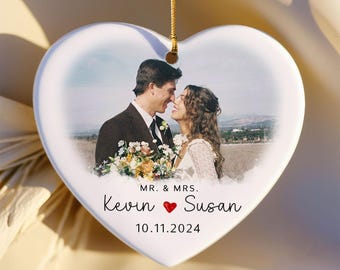 Custom Married Ornament,Personalized Wedding Gift,Anniversary Newlywed Gift,Our First Christmas As Mr & Mrs,First Christmas Married Ornament