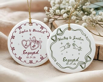 Custom Engagement Ornament, Newlywed Gift Engaged Ornament, Custom Wedding/Engagement Whimsical Art Ornament, Engagement Gift