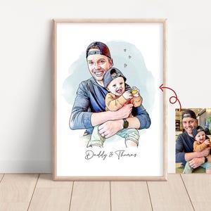 Custom Dad Grandpa gift, Custom Father&#39;s Day Gift for Dad,First Fathers Day gift, new dad gift,Dad photo keepsake,custom watercolor portrait