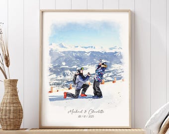 Custom Proposal Watercolor Portrait From Photo, Couple Proposal Gift, Custom Portrait Watercolor Painting, Wedding/Engagement Gift