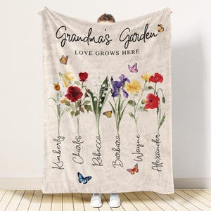 Custom Grandmas Garden Blanket,Mothers Day Gift,Birth Month Flowers With Kids Names,Birth Flower Gift,Custom Moms Garden Gift,Family Flowers
