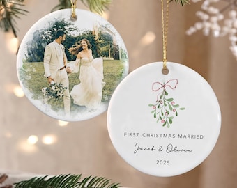 First Christmas Married Ornament, Mr and Mrs Ornament, Custom Wedding Photo Ornament, Wedding Christmas Gift