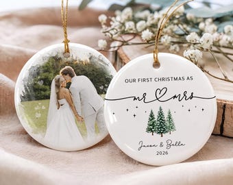 Mr mrs ornament, Personalized First Christmas Keepsake, Our 1st Christmas Mr & Mrs Ornament, Custom Married Couples Keepsake