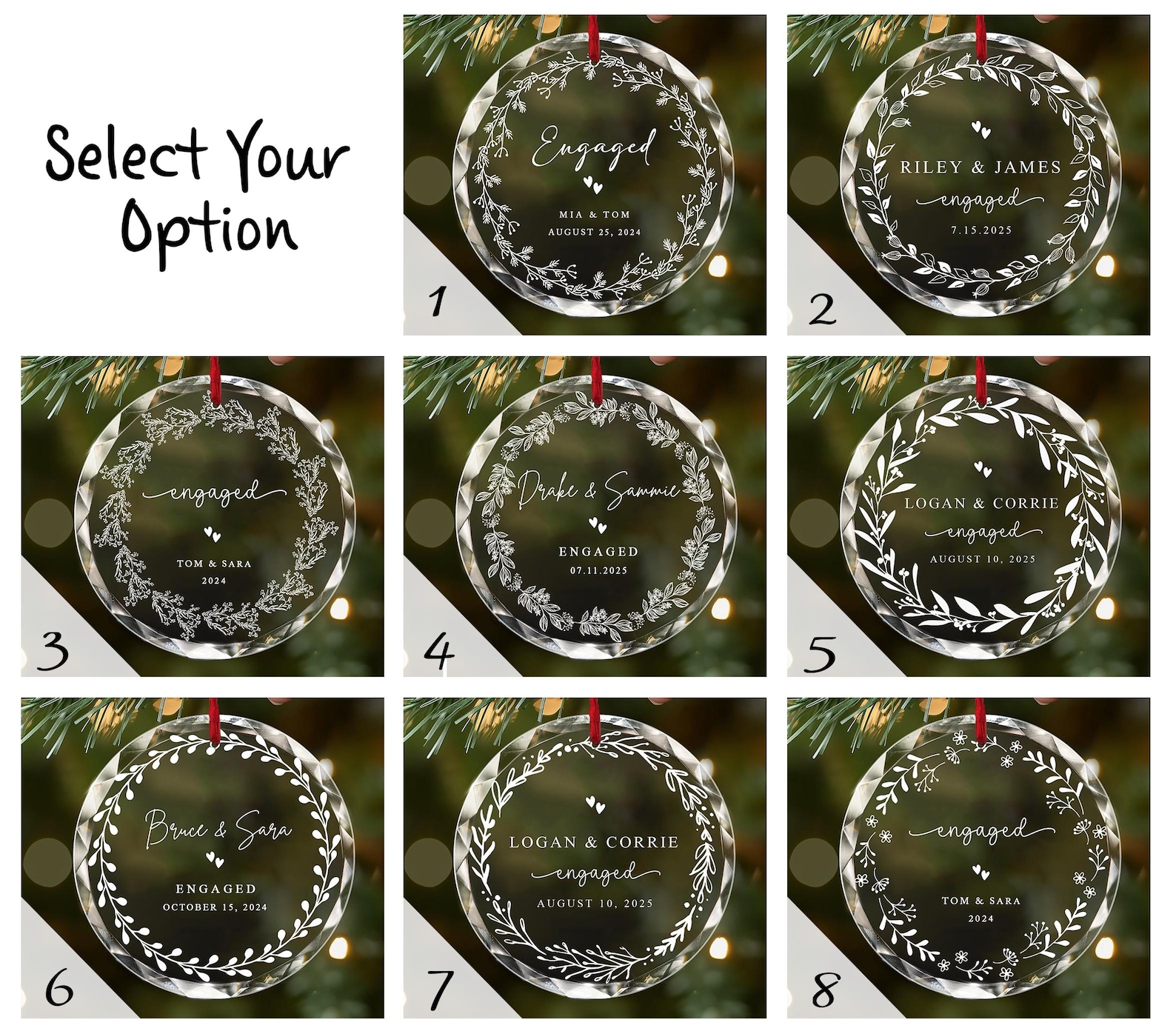 Custom Engagement Ornament with Names & Date, Custom Engaged Ornament, Personalized Newly Engaged Gift, Engagement gifts - Glass Ornament, 2