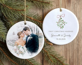 Custom first christmas married ornament, Our First Christmas Married Ornament, Watercolor Portrait Married Ornament, Wedding ornament