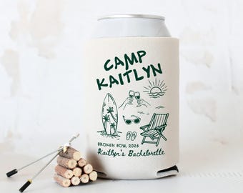 Personalized Camp Bachelorette Can Cooler, Custom Name Can Coolers, Bachelorette Party Favors, Bridal Party Gift