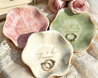 Personalized Ceramic Ring Dish, Custom Engagement Jewelry Tray, Mr & Mrs Wedding Gift, Bridesmaid Keepsake, Bridal Shower Gift
