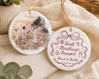 Custom Engagement Ornament with Photo, Our First Christmas Engaged Ornament, First Christmas Engaged Ornament, Engagement Gift