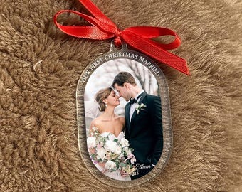 First Christmas Married Ornament With Photo, Personalized Christmas Keepsake, Wedding Christmas Gift 2025
