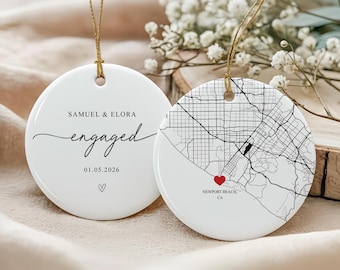 Custom Engagement Ornament, Newlywed Gift Engaged Ornament, Custom Wedding/Engagement Location Ornament, Engagement Gift