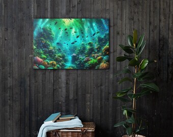 Green Aquatic Underwater Ocean Original Artwork Serene Dreamscape Canvas Print Wall Art Home Decor