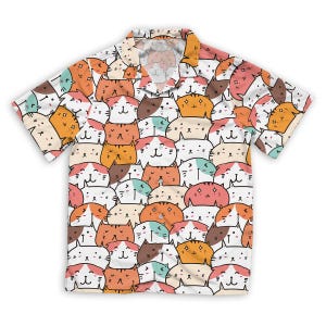 Kawaii Cute Cat Pattern Short Sleeve Hawaiian Shirt, Family Shirt, Cute Kawaii Cute Cat Pattern Pet Hawaii Shirt, Vacation Shirt