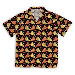 Cartoon Pizza Slices And Ingredients Seamless Short Sleeve Hawaiian Shirt, Hawaii Shirt, Cute Cartoon Pizza Slices Pet Shirt, Vacation Shirt