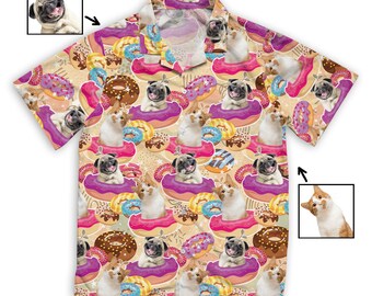 Personalized Hawaii Shirt, Picture Sweet Donuts Best Friends Pet Short Sleeve Hawaiian Shirt, Custom Shirt, Funny Hawaii Shirt, Meme Tee