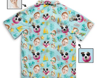 Personalized Hawaii Shirt, Photo Face And Pet Photo Undersea Swimsuit Short Sleeve Hawaiian Shirt, Custom Shirt, Funny Face Custom Shirt