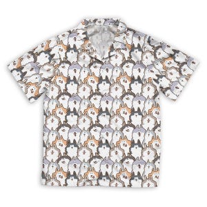 Cartoon Siberian Husky Dog Short Sleeve Hawaiian Shirt , Cute Cartoon Siberian Husky Dog Pattern Pet Shirt