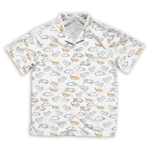 Seamless Pattern Cute Cat Cartoon With Hand Drawn Short Sleeve Hawaiian Shirt, Hawaii Shirt, Pattern Cute Cat Pet Shirt, Vacation Shirt