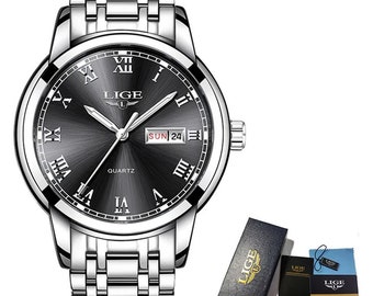 LUIK Merk Top Luxe Quartz Man Horloge Mode Business Stalen Band Horloges voor Mannen Waterdichte Casual Sport Klokken Wijzerplaat Horloge + Box