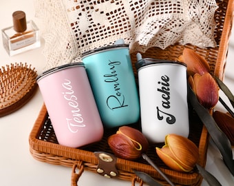 Personalisierter Edelstahlbecher mit Namen, perfekter Brautjungfer Geschenkbecher, personalisierter Mädchen Reisebecher, Brautjungfer Geschenkbecher