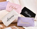 Personalized corduroy hexagonal makeup bag, embroidered cosmetic bag, perfect for bridal showers, bridesmaids and beauty enthusiasts.