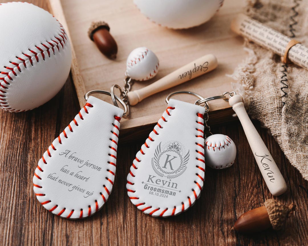 Personalized Leather Baseball Keychain - Unique Handmade Gifts - Custom Baseball Keychains for ...
