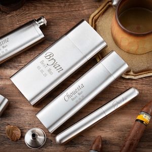 Personalized Cigar Holder Flask Set, Groomsmen Gifts Cigar Flask, Gift for Cigar Lovers, 3-in-1 Cigar Flask Set, Best Men Gifts