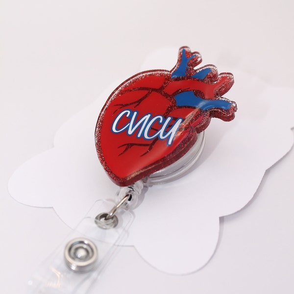 CVICU Nurse Badge Reel, RN ID Holder, Cardiac Nurse Badge Pull, Heart Nurse, Retractable Badge Card Reel