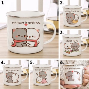 Peach and Goma Cat Enamel Mug, Coffee & Tea Mug, Cute Animal, Couple Gift, 12 oz